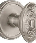 Georgetown Rosette With Grande Victorian Knob Passage Door Lever Set 2 3 Eighths Inch Backset Satin Nickel Finish for Standard Door Thickness