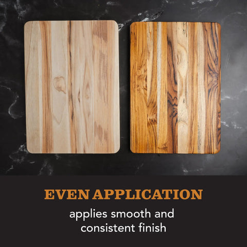 Two wooden boards with smooth finish using Cutting Board Oil And Wax Applicator With Ergonomic Handle For Butcher Block Wood Surfaces