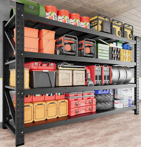 71.3 Inch Heavy Duty Garage Shelving Units With 24 Inch Deep Shelves 5000 Lbs Capacity Steel Storage Racks in garage setting