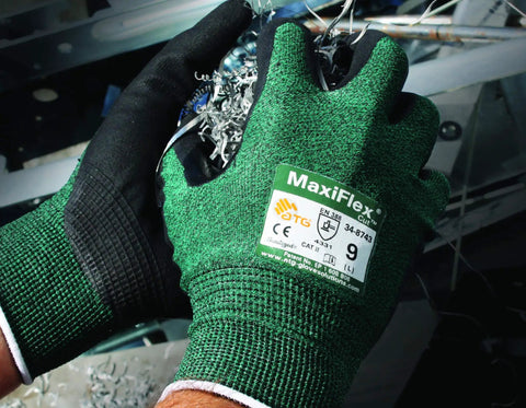 Cut Resistant Nitrile Coated Work Gloves With Green Knit Shell And Premium Micro Foam Grip On Palm And Fingers For All Weather Use, Abrasion Resistant, Wet Or Dry Environments