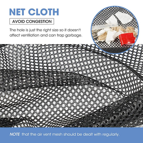 Close-up of black net cloth on Floor Register Trap Cover Screen For Home Air Vents 4x10 Inch 4 Pack Black Durable Nylon Mesh Guard