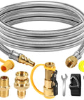 12 Ft Propane Hose For RV With Safety Shutoff Valve And One Quarter Inch Quick Disconnect Stainless Steel Braided Gas Line