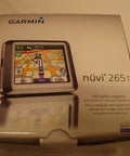 Box of Nuvi 265 265T 3.5 Inch Bluetooth Portable GPS Navigator With Traffic displayed on a flat surface.