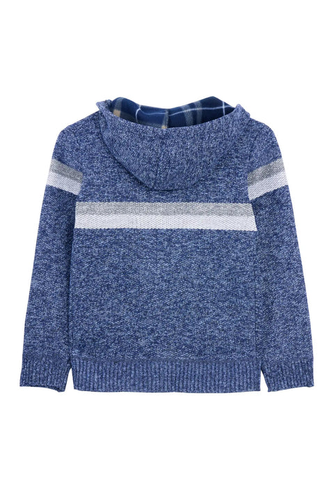 Cozy Kids Zip Hoodie With Fleece Flannel Lining Full Zip Hooded Sweater for Spring Fall and Winter, back view, blue design