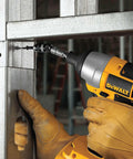 Using Pivoting Impact Driver Bit Tip Holder with Ring, One Quarter Inch Shank Fits Any Chuck Or Impact Driver for steel construction.