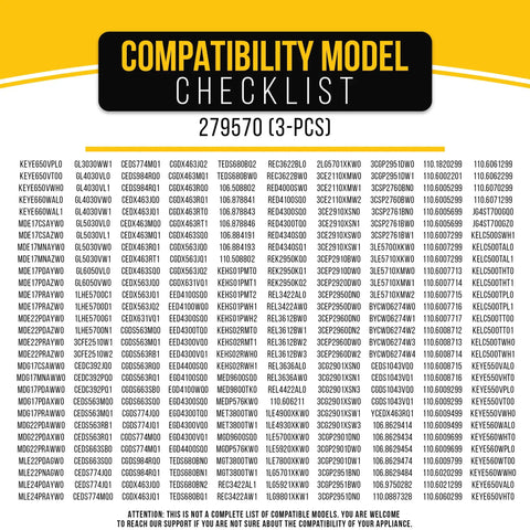 Compatibility model checklist for Dryer Door Latch Kit Easy Install Replacement 3 Piece For Whirlpool Maytag AP3094183.