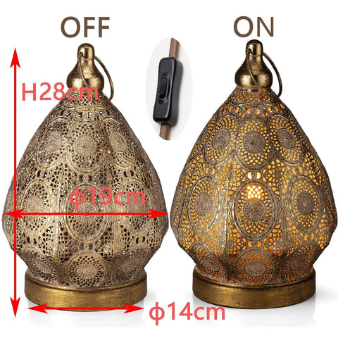 Moroccan Mosaic Table Lamp Metal Turkish Handmade Nightstand Bedside Lamp for Bedroom and Living Room Decor Cozy Romantic Vintage Vibes Ambient Lighting 11 Inches High Seven Point Five Inches Diameter, with intricate metal cutwork and on-off switch.
