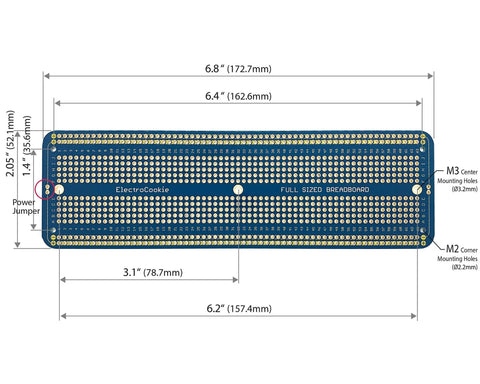 Dimensions of Large Gold Plated Solderable Breadboard Prototype Kit for DIY Electronics Projects, 6 Pack Blue