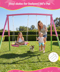 Heavy Duty Backyard Swing Set With Stand For Indoor Outdoor Fun 440 Lb Capacity Metal Frame Includes 32 Inch Saucer Swing And 26.2 Inch Belt Seat Double Swing Fun For Kids And Adults Pink Playset with family playing