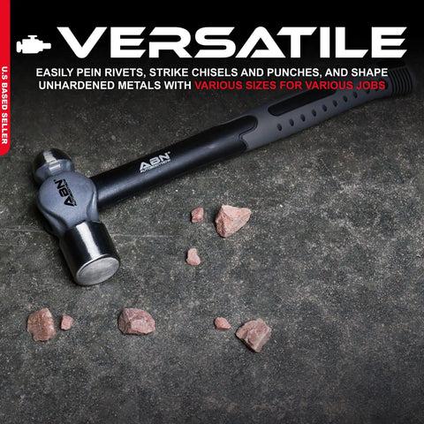 Ball Pein Hammer Set 4-Piece With 8, 12, 16, 24 Oz Hammers, Fiberglass Handles, Carbon Steel Build, showing one hammer on concrete