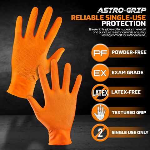 Astro Grip Nitrile Disposable Gloves Powder Free Orange 2XL 1000 Count With Superior Grip And Puncture And Abrasion Resistance