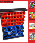 47 Bin Garage Organizer Rack With 15 Large And 32 Small Bins, Tabletop Or Wall Mount Steel Storage for Small Parts and Office Supplies
