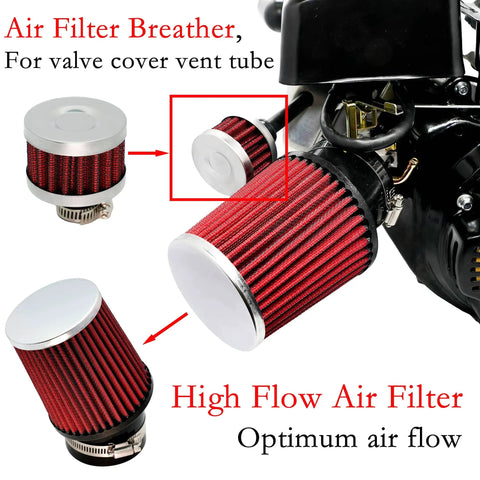 Performance Boosts Top Speed Carburetor Air Filter Adapter Kit installed on engine with high-flow red air filter visible