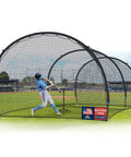 Backyard Baseball And Softball Batting Cage With Frame And Net, 22 By 13 By 9 Feet, Durable Fiberglass Poles in outdoor setup