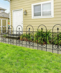 Rustproof Wrought Iron Garden Fence Border 32 Inch High And 20 Feet Long Across 14 Panels No Dig Fence installed in yard