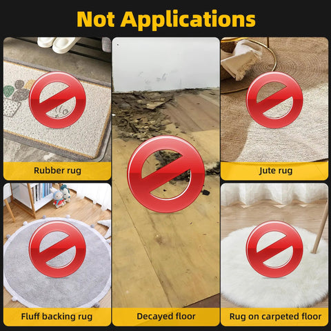 Image showing inappropriate surfaces for 8 Pack Non Slip Rug Grippers For Hardwood Floors Washable And Reusable Carpet Tape.