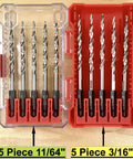 Woodworking Tapered Countersink Drill Bit Set, 10 Piece Pack With Five 11/64 Inch And Five 3/16 Inch Bits, In Durable Plastic Case