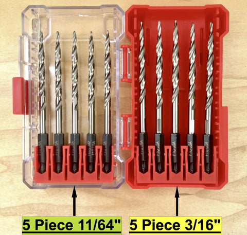 Woodworking Tapered Countersink Drill Bit Set, 10 Piece Pack With Five 11/64 Inch And Five 3/16 Inch Bits, In Durable Plastic Case