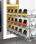 Slide Out Coffee Pod Holder And K Cup Organizer For Narrow Cabinets, Slim Pull Out Rack Keeps 30 Pods Stocked, Chrome Finish
