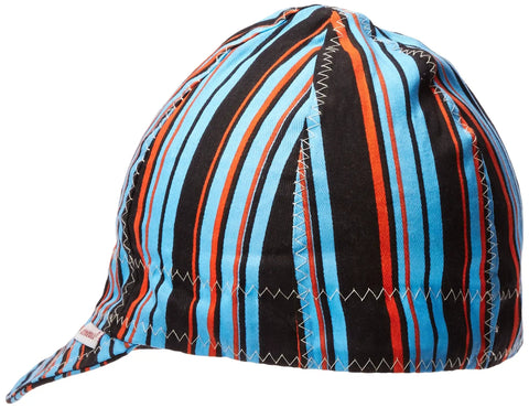 Deep Round Crown Welders Cap With Soft Brim Size Seven Three Eighths Assorted Prints Fitted Work Hat For All Day Comfort And Built Tough Daily Use Ideal For Builders Car Techs And DIY Fans, side view of striped design