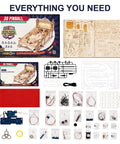 Handcrafted 3D Wooden Pinball Puzzle Kit For Adults And Teens 14 Plus Mechanical Model DIY Pinball Game Build Kit, parts laid out
