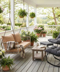 Wicker Porch Swing With Cushioned Seat And Armrests Hangout Ready Outdoor Hanging Swing Bed With Steel Chains on porch