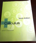 Calculus 10th Edition Textbook by Larson And Edwards, Paperback on a table, showing the cover with green design and title.