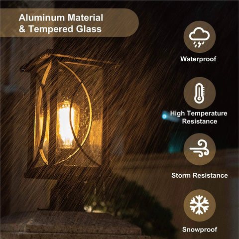 Outdoor Post Light Black Finish Waterproof Pole Lantern Lighting Fixture With Tempered Clear Seeded Glass for durability