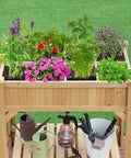 Raised Garden Bed With Grow Grid, 36 Inch High By 25 Inch Wide By 37 Inch Long, Eight Pocket Herb Planter With flowers and herbs