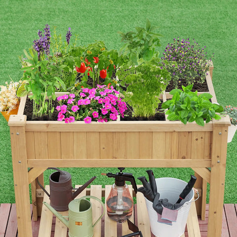 Raised Garden Bed With Grow Grid, 36 Inch High By 25 Inch Wide By 37 Inch Long, Eight Pocket Herb Planter With flowers and herbs