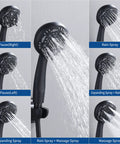 Matte Black High Pressure Shower System With Six Setting Rain Shower Head And Handheld Combo Including Pressure Balance Valve