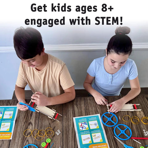 Children assembling Hands On Rubber Band Powered Car Kit For Classroom STEM Projects Kids Build And Race DIY Wooden Cars