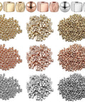 Assorted Spacer Beads Kit With 3000 Pieces Including 1500 4 Mm Faceted Rondelle Cube Beads, 900 4 Mm Round Beads And 600 4 Mm Square Beads In Gold, Silver And Rose Gold For DIY Jewelry Making