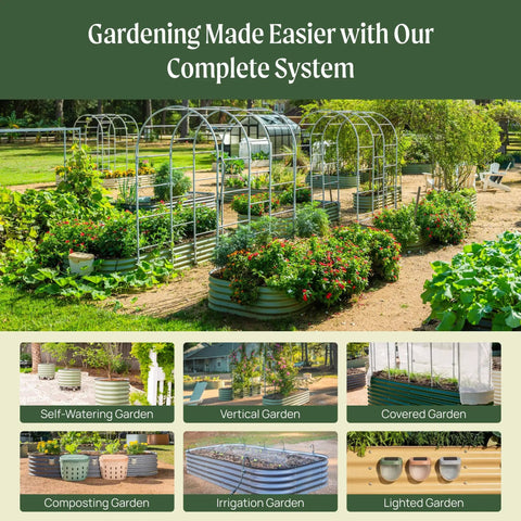 Olive Green 17 Inch Tall 6 In 1 Modular Metal Raised Garden Bed Kit For Vegetables And Flowers Yard Friendly Patio Ground Planter Box With Flexible Configurations DIY Ready