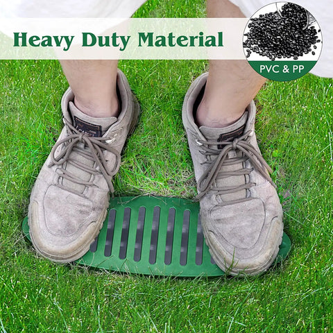 Person standing on 4 Inch Green Angled Drainage Grate For Yard Drainage Systems That Fast Tracks Surface Water And Prevents Ponding