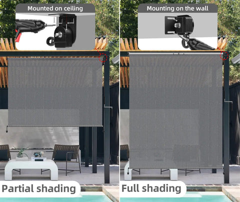 Cordless Exterior Patio Roller Shade For Privacy And Sun Blocking Roll Up Blinds For Porch Gazebo Pergola Backyard UV Shield 10ft x 8ft mounted examples