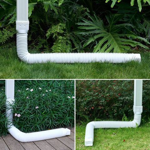 Flexible Downspout Extensions for Outdoor Gutter Systems, 2 Pack Rain Drain Extenders, Adjustable 21 to 70 Inches, White