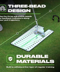 Pro Grade Triple Bead Golf Putting Alignment String Line Neon Green Visual Guide Putter on green practice mat.