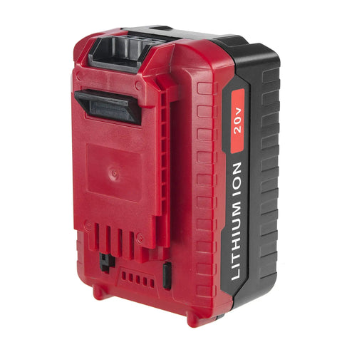 2 Pack 20V Lithium Ion Battery Compatible With Porter Cable 20V Max Power Tools Replacement High Capacity 6 Ah Rechargeable Heavy Duty Knockout Cordless Tool Battery Beefy Build, side view showing red and black design.