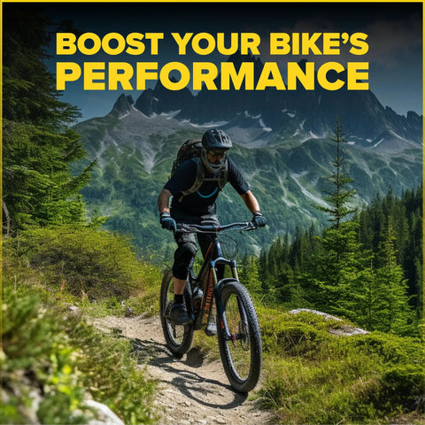 Cyclist on mountain trail, demonstrating use of 27.5 Inch Bike Inner Tubes Set Of 2, Butyl Rubber With 32mm Schrader Valve