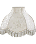 Off White Jacquard Scallop Bell Lamp Shade With Fringes, Spider Construction, Brass Fitter, 6.25 Inch Top, 17 Inch Bottom