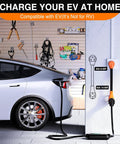 Heavy Duty 50 Amp EV Charger Adapter Cord From 6-50P Welder Outlet To 6-50R 250V Copper Wire 10 Gauge 50M/50F Home Garage Charge Cable For EVs And Local Home Charging connected to car in garage