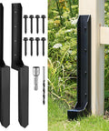 Beefy Heavy Duty Fence Post Repair Kit With One-Piece Steel Anchor And Stakes For Fixing Tilted Wood Posts, Rust-Proof Coating, Easy Install, Upgraded 11-Gauge Thickness, 2 Pack with screws and drill bit beside installed anchor