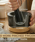 Mortar And Pestle Set Heavy Duty Granite Stone Grinder With Stable Bamboo Base and Extra Long Pestle for home use