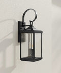 2 Light Outdoor Wall Lantern With Clear Beveled Glass, Traditional Farmhouse Style, Textured Black Finish mounted on wall