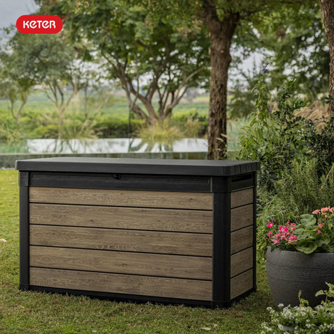 Real Deal All Weather Deck Storage Trunk With 100 Gallon Heavy Duty Resin For Patio Outdoor Cushions Yard Gear And Pool Supplies Ashwood Finish