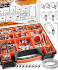 All Purpose 185 Piece Stainless Steel Hose Clamps Kit With 8 Sizes Heavy Duty Adjustable Worm Gear Clamps From One Quarter Inch To Two Inches