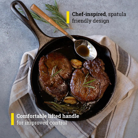 8 Inch Cast Iron Skillet With Ergonomic Handles For Easy Grip And Spatula Friendly Sides Built For Superior Heat Retention