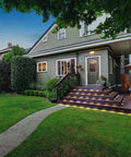 16 Pack Low Voltage LED Deck Lights Mini Eyelid Step Lights illuminating patio stairs under night sky