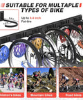 Wall Mount Bike Storage Rack For Up To 6 Bikes With 6 Helmet Hooks Heavy Duty Garage Organizer Holds Up To 660 Lbs Vertical Bike Hanger For Home Garage Or Shed, shown storing various types of bikes and helmets.